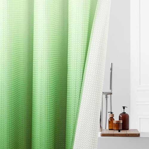 Image of HOMETHREADS Embrace Luxury with Our 6-Feet Long Premium Polyester Shower Curtain with 12 Hooks for a Lavish Bathroom Ambiance | Stylish, Splendid, and Perfectly Sized (White Shade Green, 180x200cm)