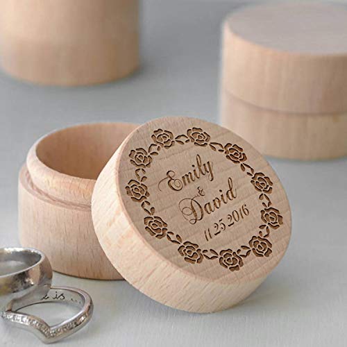 C-US-lmf379581 Soporte para Anillos de Boda rústico Personalizado | Caja de Anillo de Compromiso Personalizable con Grabado Vintage | Propuesta Hecha a Mano de Madera Caja de Anillo