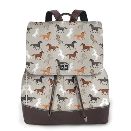 Sac à dos en cuir femme avec motif cheval mignon, grand confort et rangement optimal