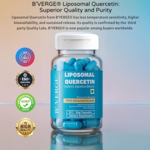 Image of B'VERGE Liposomal Quercetin 100mg - Premium Antioxidant Support for Respiratory, Heart & Joint Health - Vegan, Non-GMO Capsules - 30 Capsules (Microbial & Heavy Metal Tested)
