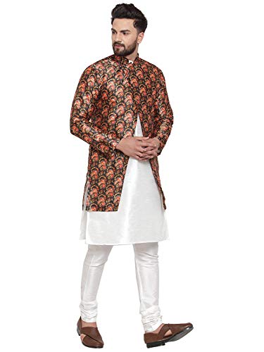 Image of ABH LIFESTYLE Men's Dupion Silk Kurta Pyjama & Ethnic Jacket Set