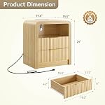 Decofy Fluted Nightstand Set of 2 with Charging Station, 2 Drawers, Oak - Image 3
