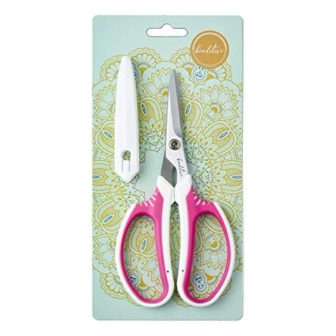 Beaditive Multipurpose Craft Scissors - High-Leverage Crafting Scissors with Sharp Carbon Steel Blades - Ergonomic Sewing Scissors for Heavy Duty Projects - Safe Office, Scrapbook, Leather Scissors Cover