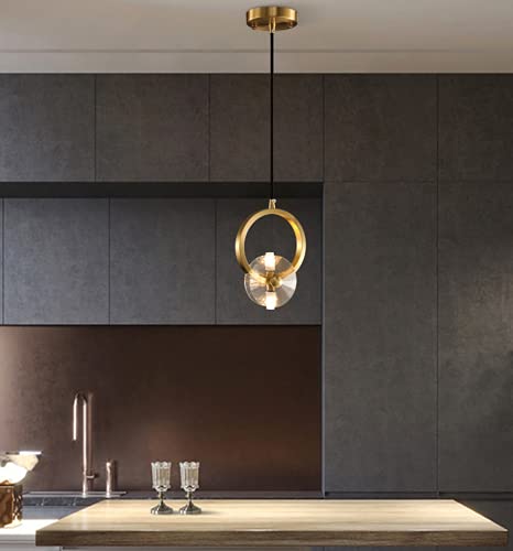 SSNCcNC Modern Cristal Lámpara de techo LED Comedor Mesilla de noche Lámpara colgante Creativo Cobre 1 llama Cuarto Sala de estar Desván Bar Cafetería Cocina Lámpara de techo