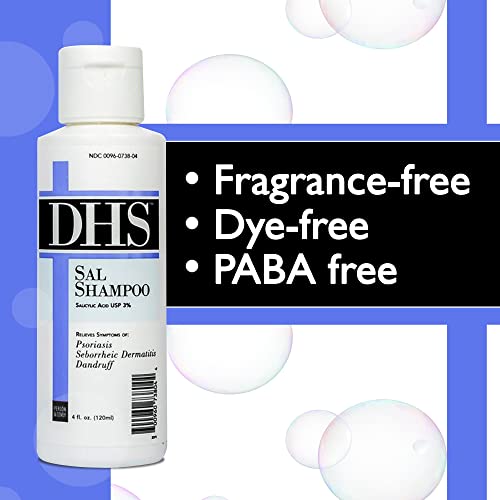 DHS SAL Shampoo - Maximum Strength for Psoriasis, Eczema, and Dandruff/Medicated Anti-Dandruff Shampoo Reduces Oil, Treats Itchy Scalp with Salicylic Acid/PBA-free, Fragrance-free / 4oz
