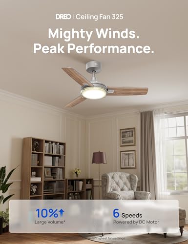 Image of DREO Ceiling Fan with Lights, Quiet DC Motor, 20db,Quick-Install, Powerful Airflow, 6 Speeds with Remote, Reversible, 6-Level Dimmable, 5CCT, Grey, 42 inch Bedroom Indoor /Outdoor