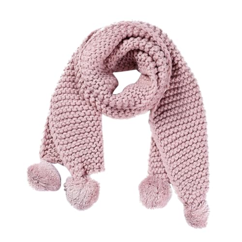 Cute Cable Knit Scarf Boys and Girls Woolen Warm Scarf Fuzzy Ball Chenille for Winter Outdoor (size)