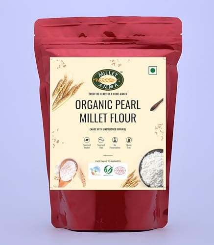 Image of Millet Amma CERTIFIED ORGANIC Bajra (Pearl Millet) Flour | 2Kg (1kg x 2 Packs) | (Kambu, Sajje, Sajja, Bajri, Kambam) | Gluten Free, Rich in Protein | Suitable for Multiple Millet Recipes (Roti, Dosa)