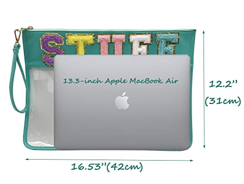 Image of HAIBOLAN Monogram Clear Stadium Purse Bag Chenille Letter Travel Patch Pouch Snack Makeup Wristlet