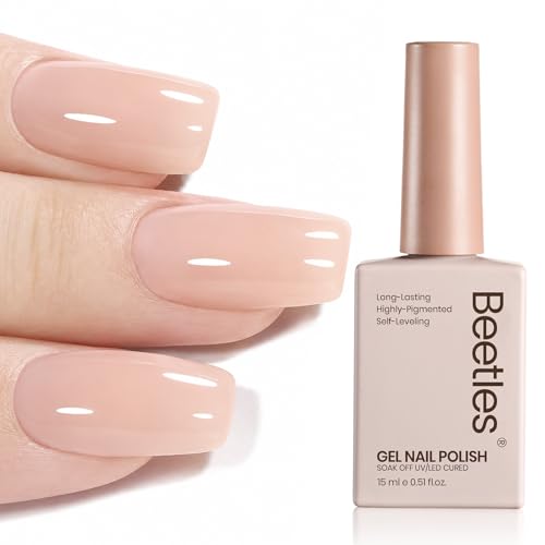 Image of Beetles Nude Gel Nail Polish - 15ML Nude Pink Natural Gel Polish Nail Concealer Jelly Gel Nail Polish Soft Sheer Nail Polish Soak Off UV Nail Lamp French Nail Art Manicure Gift for Women