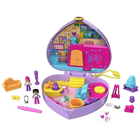 Polly Pocket Starring Shani Art Studio Compact, Micro Shani & Friend Dolls, 5 Reveals, Color Change, 12 Accessories, Pop & Swap Feature, 4 & Up Cover