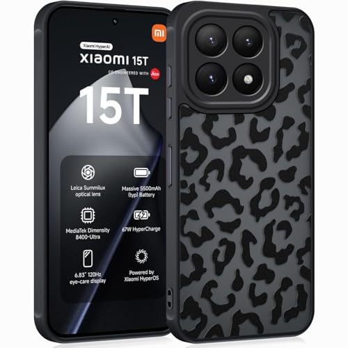 Coqinen Cover per Xiaomi 15T, Custodia Traslucida Opaca Case con Moda Leopardata Aesthetic Motivo, Sottile Antiurto PC + TPU Bumper Protettiva, Nero