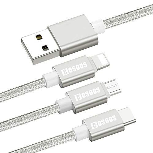 Cosoos Multi Usb Cable, Multiple Cables Include 2 Lphone Cables, 1 Usb Type C Cable And 1 Micro Usb Cable, 4 Short Usb Charging Cords Compatible With Iphone, Android, Samsung, Charging Station #TOP1