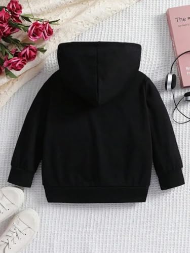 Image of Printed Hooded Sweatshirt for Kids - Warm Cotton Fleece Hoodie for Boys Girls - Winter Outfit,Black, 2 to 8 Years