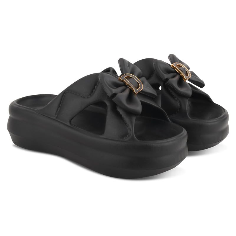 Women's Fashion Slide Sandals with Bow Detail Comfortable Slip-On Platform Slides for Casual Wear