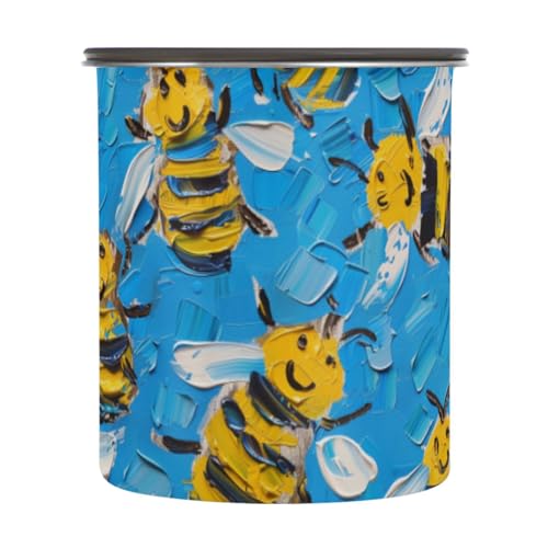 Amooorous Recipientes herméticos de acero inoxidable con tapa para almacenar alimentos, diseño de abeja amarilla, con botón de presión