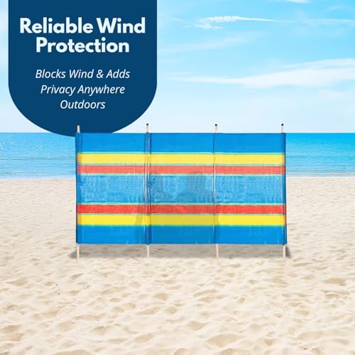 Garden Mile Traditional Heavy Duty Multicolour Garden Windbreaker Camping Equipment - Durable Festival Accessories Travel for Outdoor Beach, Caravan, Camping (4 Pole Wind Breaker(225 x 120 x 90cm) - Image 6