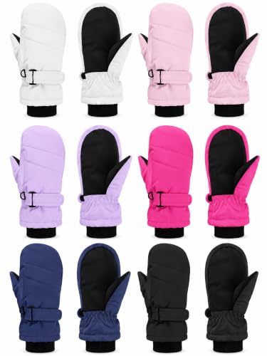 Image of Newcotte 6 Pairs Winter Ski Mittens Kids Waterproof Warm Snow Gloves for Boys Girls Cold Weather Outdoor Activities