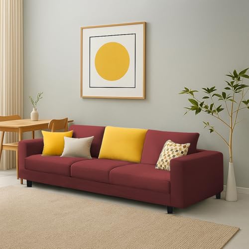 Image of Galib 3 Seater Sofa Set for Living Room (Maroon Fabric) Premium Fabric Sofa Set