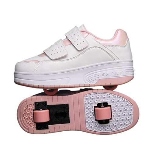 Kids Roller Skates Shoes Sneakers for Boys & Girls, Classic Colours Parkour Shoes with 2-Wheels Unisex Skateboarding Shoe Retractable Skating Shoes for Children's Students Sports Play