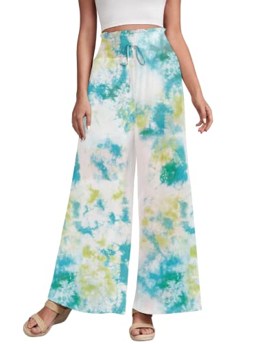 Image of Leriya Fashion Womens Mid Rise Tie-Dye Loose Fit Flared Wide Leg Palazzo Pants | Relaxed Pants | Bottom