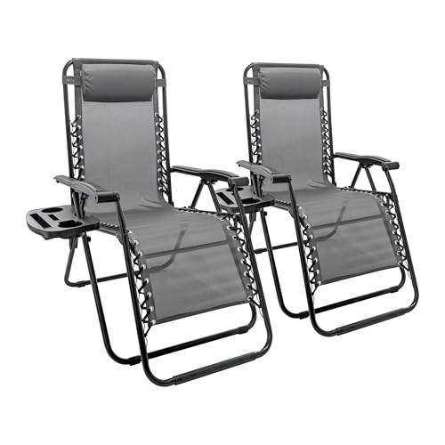 Harbour Housewares Zero Gravity Chair Set with Locking System - 110KG Load Capacity - Grey - 2 Piece Heavy-Duty Reclining Folding Outdoor Garden Camping Patio Beach Loungers Set