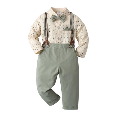 Boarnseorl Baby Boys Pants Sets,Infant Long Sleeve Shirt + Pants + Bow Tie + Suspenders,Toddler Gentleman Outfits2