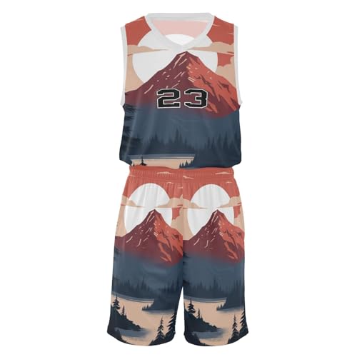 FLildon Mountain Moon Landscape Boys Basketball Jersey Set Tank Top Shorts Tracksuit Sport Training Suit for Kids, S