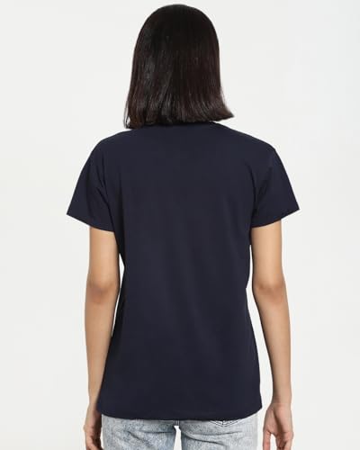 Image of Bewakoof Women's Cotton Printed Not Ordinary Boyfriend Half Sleeve | Round Neck | Regular Fit T-Shirt /Tee Blue 01, S