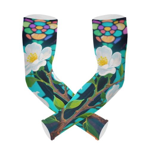 European-style Colored Flower Windows cooling Tattoo Sleeve 1 Pair UV Sun Protection Tattoo Cover for Youth Garden Working office