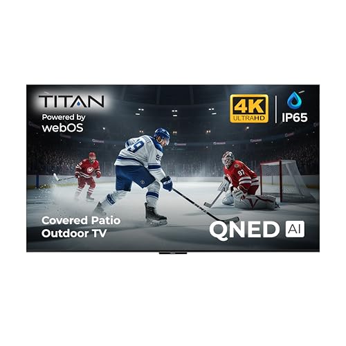 Image of Titan L100 QNED 65 inch Covered Patio Outdoor TV - 4K UHD Smart Outdoor Television - IP65 Weatherproof & Weather Resistant for Patio & Covered Areas - WebOS, Dolby Vision & Atmos - Thin Bezel