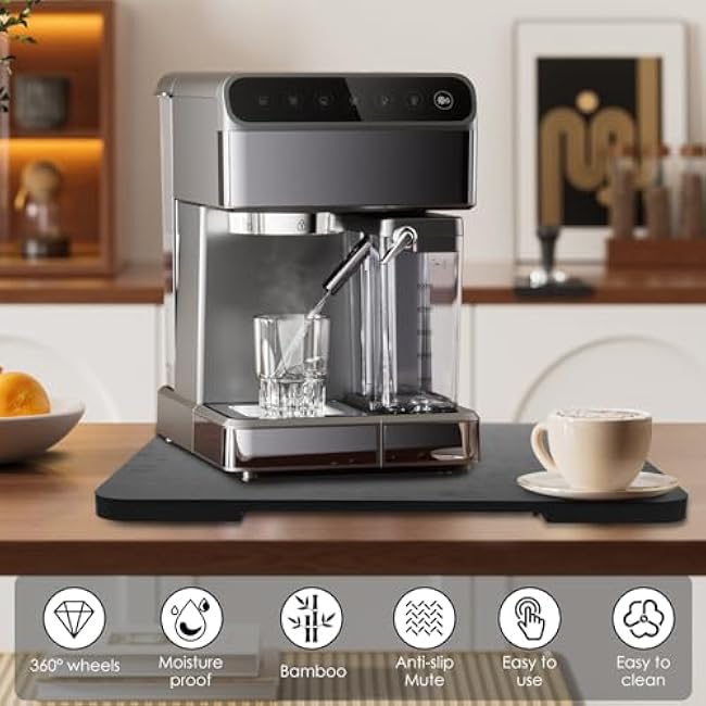 Appliance Slider 360¡ã Rolling Tray - Sliding Tray for Coffee Maker, Bamboo Coffee Pot Slider Tray with Wheels, Strong Load Bearing Appliance Mat Tray for Countertop Rotation Sliding Tray (15.8¡Á13)