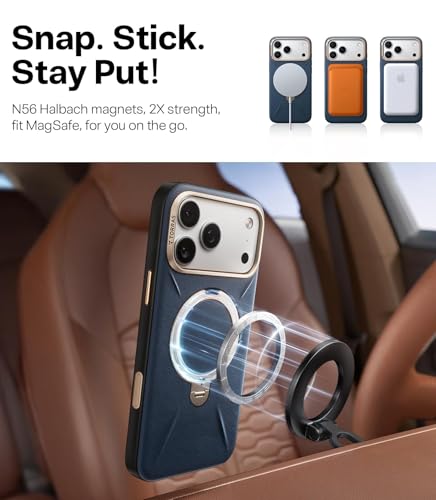 Image of TORRAS Q3 VegSkin Original Imported for iPhone 17 Pro Case, 360 Spin Stand, MagSafe Compatible, Mil-Grade Drop Tested, Camera Control, Premium Organic Silicone Leather for 17 Pro Cover, Deep Blue