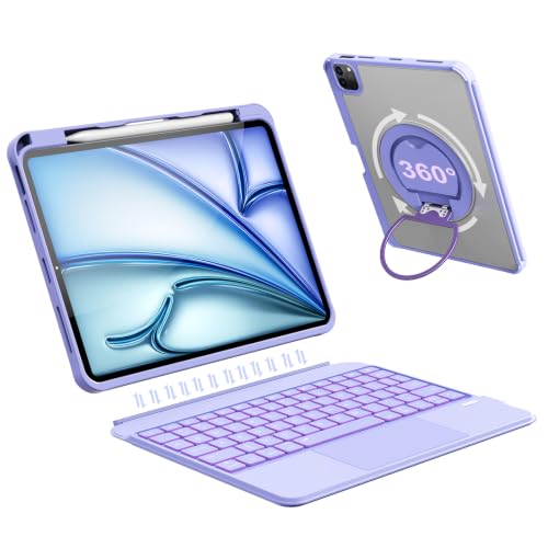 Image of iPad A16 11 /10th Gen Case with Keyboard, Air 11 (M4 /M3 /M2, 2026 /2025 /2024), Magnetic Detachable Backlit Keyboard, Trackpad, 360 Stand, Pencil Holder for Air 5 /4th 10.9 inch Pro 11(Violet Purple)