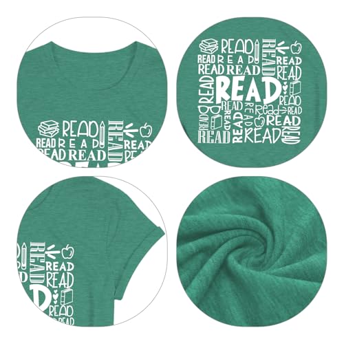 Image of Reading Teacher Shirt Women-Cute Read More Books Short Sleeve Library Book Lovers Daisy Tee Tops