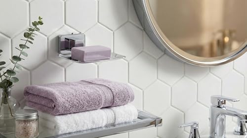 Image of EASYHOME FURNISH Premium Stainless Steel Soap Dish Holder for Bathroom & Kitchen - Wall Mounted Square Soap Stand with Chrome Finish - Rust Proof, Anti-Corrosion Heavy Duty Soap Case Saver