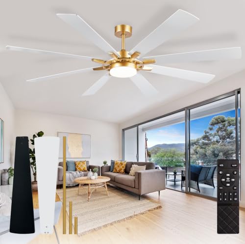 Image of Depuley 72-Inch Ceiling Fan with Light: Modern 8-Blade White and Gold Indoor Outdoor Fans with Remote Control Dimmable Light - Ultra Quiet DC Motor Reversible 6 Speed Timer