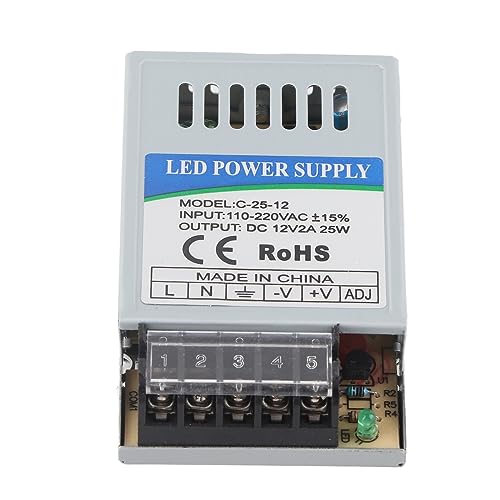Fuente de alimentación conmutada LED - Salida CC de 25 W y 12 V - Entrada Impermeable de CA 110 220 V - Corriente de 2 A - Precisión de Voltaje del 98 por ciento - Superficie