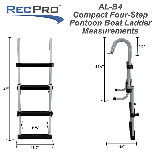 RecPro Marine Pontoon Boat 4 Step Folding Boarding Ladder AL-B4 Anodized