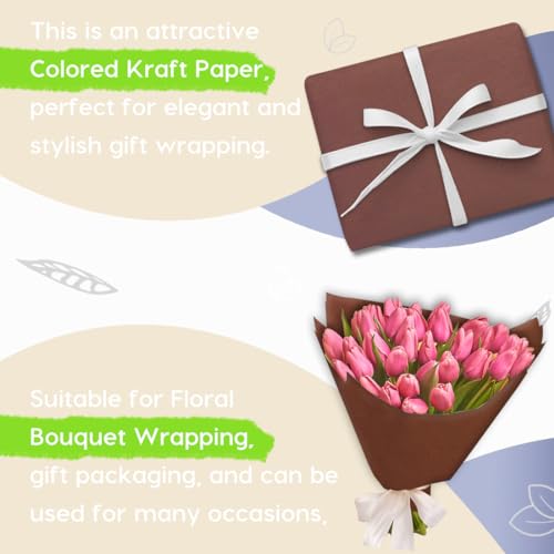 Image of SMART&CASUAL 17.8 inch x 760 inch (63') Coffee Kraft Craft Paper Roll for Gift Wrapping Bulletin Board Bouquet Flower Art Packing Parcel Table Covering 80GSM 55LB (Coffee, 17.8 inch x 63')