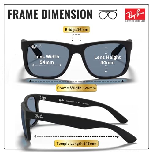 Image of Ray-Ban RB4165 JUSTIN CLASSIC Square Shaped Sunglasses for Men with Official RAYBAN Eyewear Kit