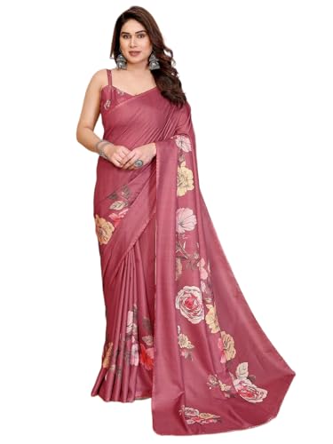 Image of Satrani Women's Tussar Silk Floral Printed Saree with Unstitched Blouse Piece