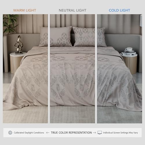 Image of BLISSHOME Everlast 150TC King Size Printed Bedsheet with 2 Pillow Covers for Double Bed, Aesthetic Bedding, Wrinkle Resistant, 100+ Wash Durable, Quick Dry, Ornate Design - Champagne (228cm x 274cm)