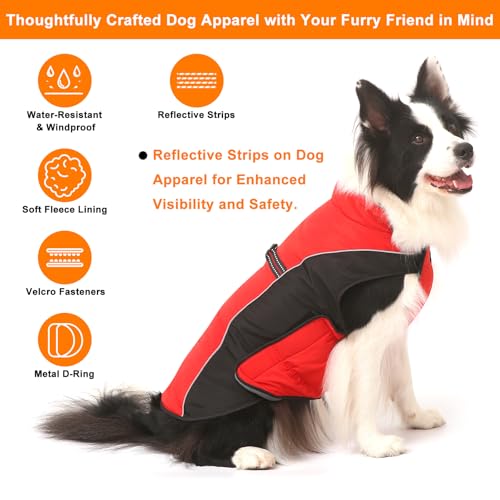 Warm Dog Winter Coat, Gimilife Dog Sweater Cold Weather Coats Waterproof Dogs Apparel Clothes Pet Jacket Padded Vest Outfit for Small Medium Large Dogs