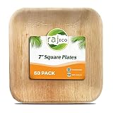 Raj Palm Leaf Plates [50-Pack] 7" Square Plates like Bamboo plates Disposable, Strong, Decorative Co
