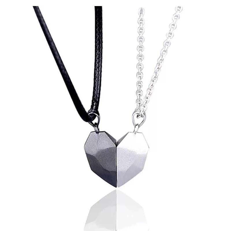 Heart Pendant Matching Wishing Stone Magnet Necklace Couple Necklace (Pack Of 2) Sterling Silver Stainless Steel Locket Set For Unisex Adult