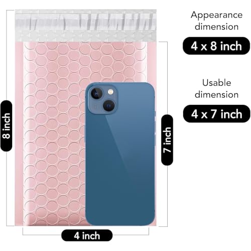 Image of Fuxury Bubble Mailers 4x8 Inch Light Pink 200 Pack Padded Envelopes Usable Size 4x7 inch Thick Mailing Envelopes Bubble Opaque Padded Mailers Shipping Bags for Mailing Jewelry Makeup Small Business#000