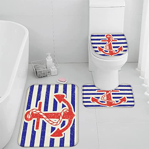 Badezimmer Badematte 3 Teilig Set Anker rutschfest Badteppiche Saugfähig Memory Foam Badezimmermatte Weich WC…