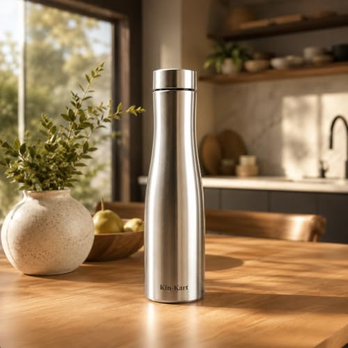 Image of Kin-Kart Water Bottles 1000 ml Stainless Steel Water Bottle 1 Litre | Eco friendly Steel BPA Free Leakproof Water Bottles for School, Office, Home, Gym (BELL BOTTOM, SILVER)