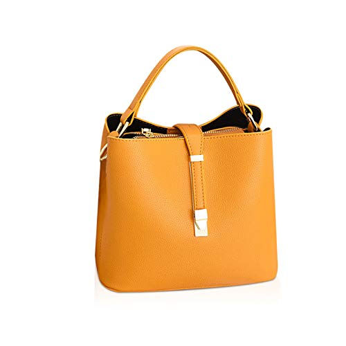 NICOLE & DORIS Damen Leder Handtasche Designer Frauen Umhängetasche Beuteltasche Schultertasche Tote Bag Kleine Handtasche mit Vielen Fächern Gelb
